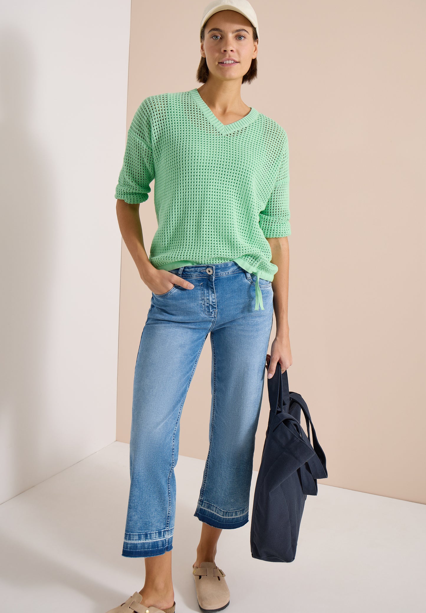 CECIL - Kurzarm Pullover im Crochet-Look - Farbe: juicy lime