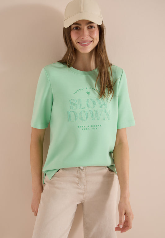 CECIL - Kurzarm Sweatshirt mit Wording - Farbe: juicy lime