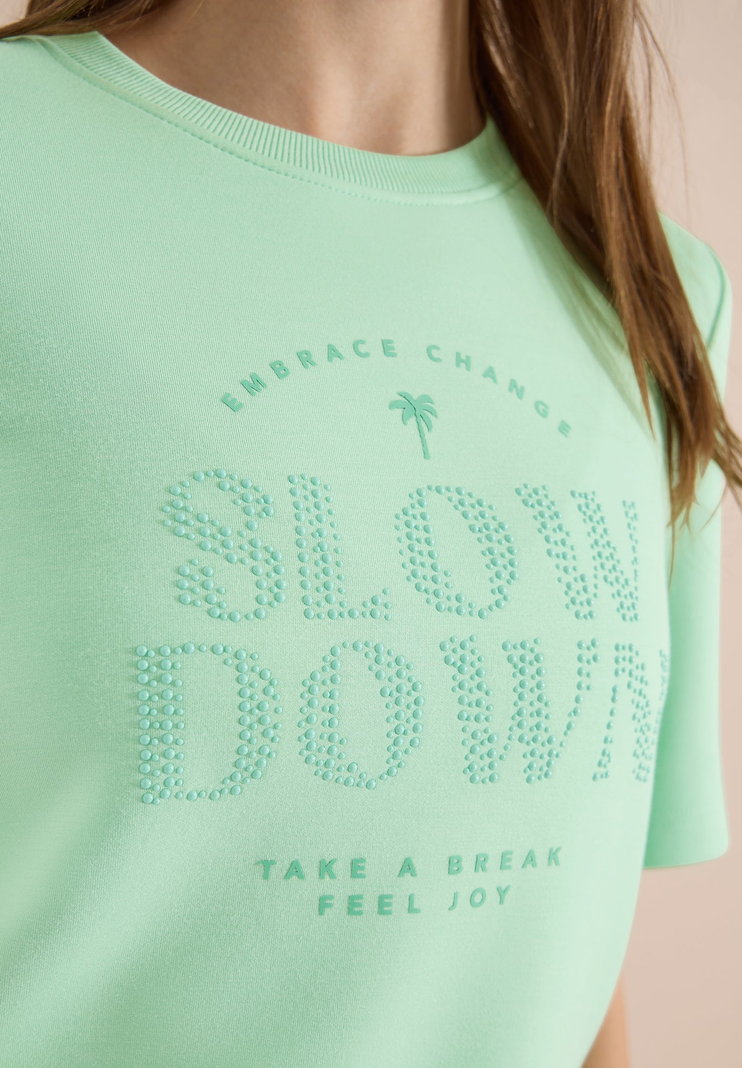 CECIL - Kurzarm Sweatshirt mit Wording - Farbe: juicy lime