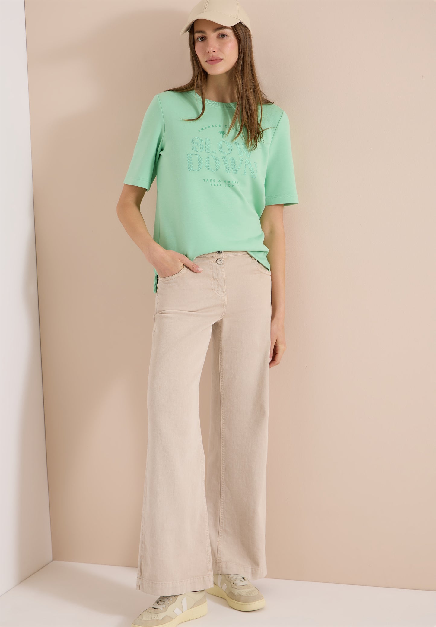 CECIL - Kurzarm Sweatshirt mit Wording - Farbe: juicy lime