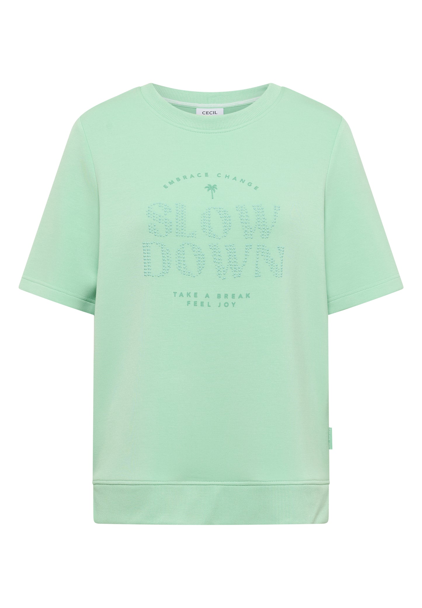 CECIL - Kurzarm Sweatshirt mit Wording - Farbe: juicy lime