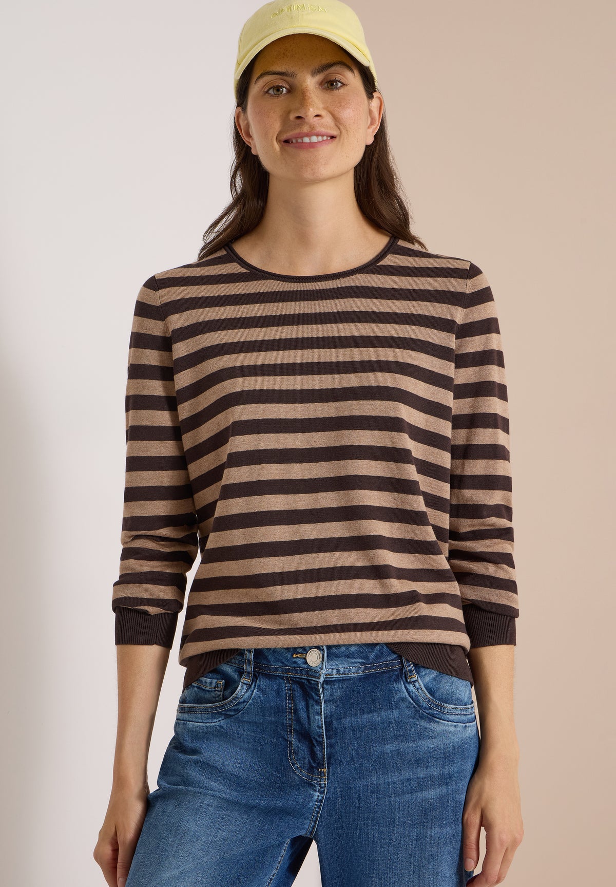 CECIL - Pullover mit Rundhals und Streifen - Farbe: truffle brown