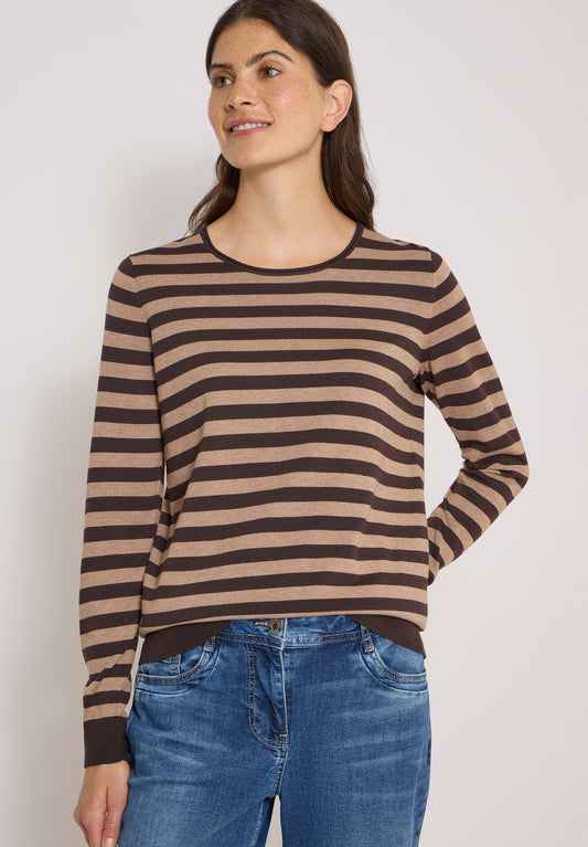 CECIL - Pullover mit Rundhals und Streifen - Farbe: truffle brown