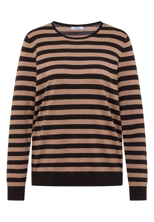 CECIL - Pullover mit Rundhals und Streifen - Farbe: truffle brown