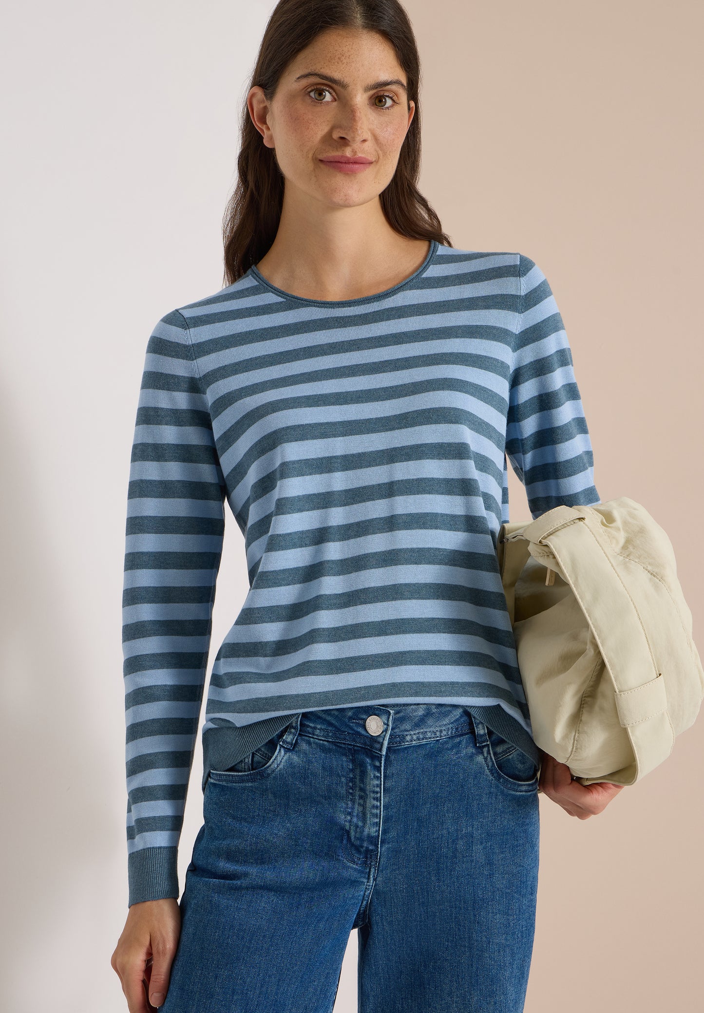 CECIL - Pullover mit Rundhals und Streifen - Farbe: easy blue