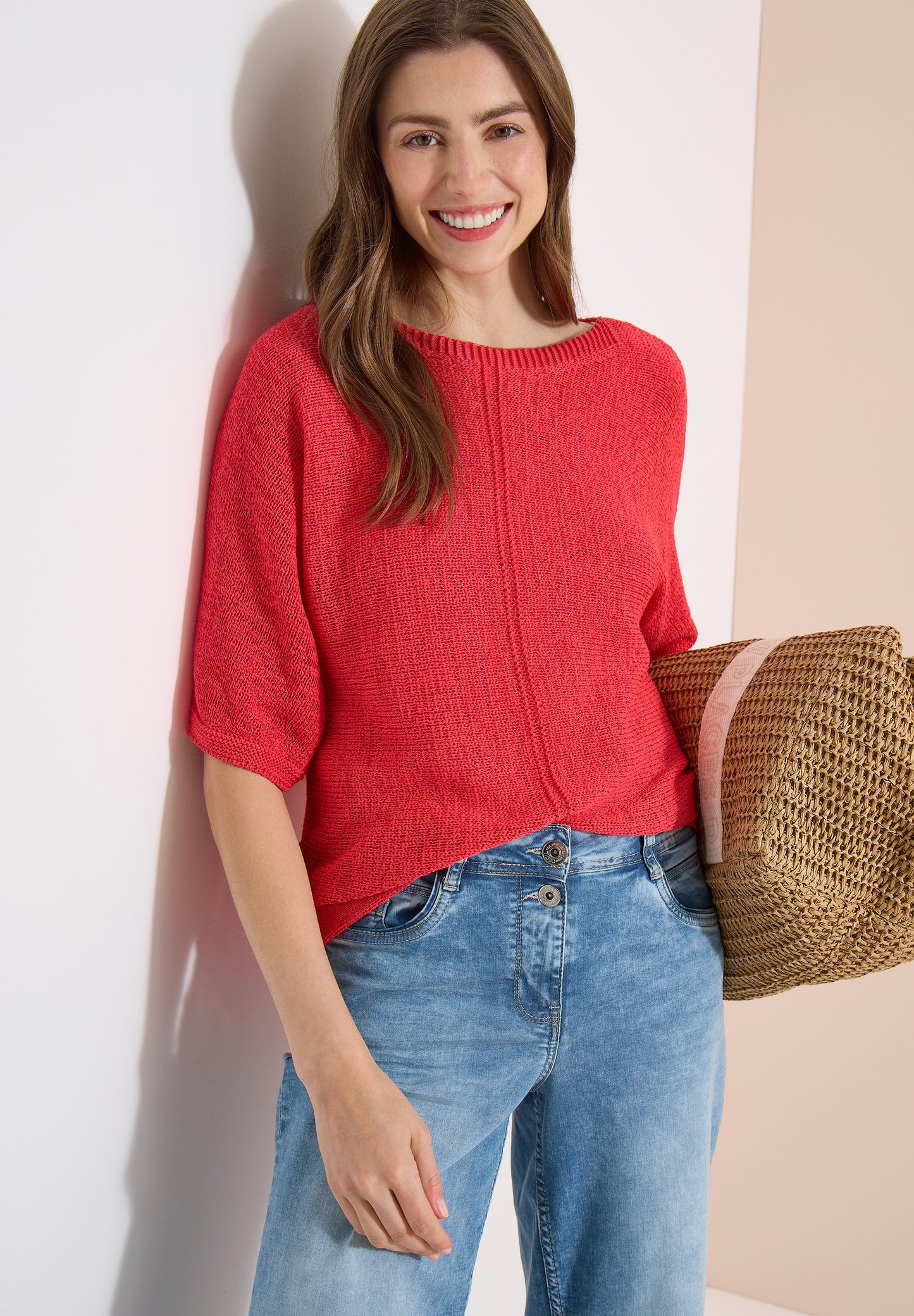 CECIL - Dolman Pullover mit U-Boot-Ausschnitt - Farbe: coral