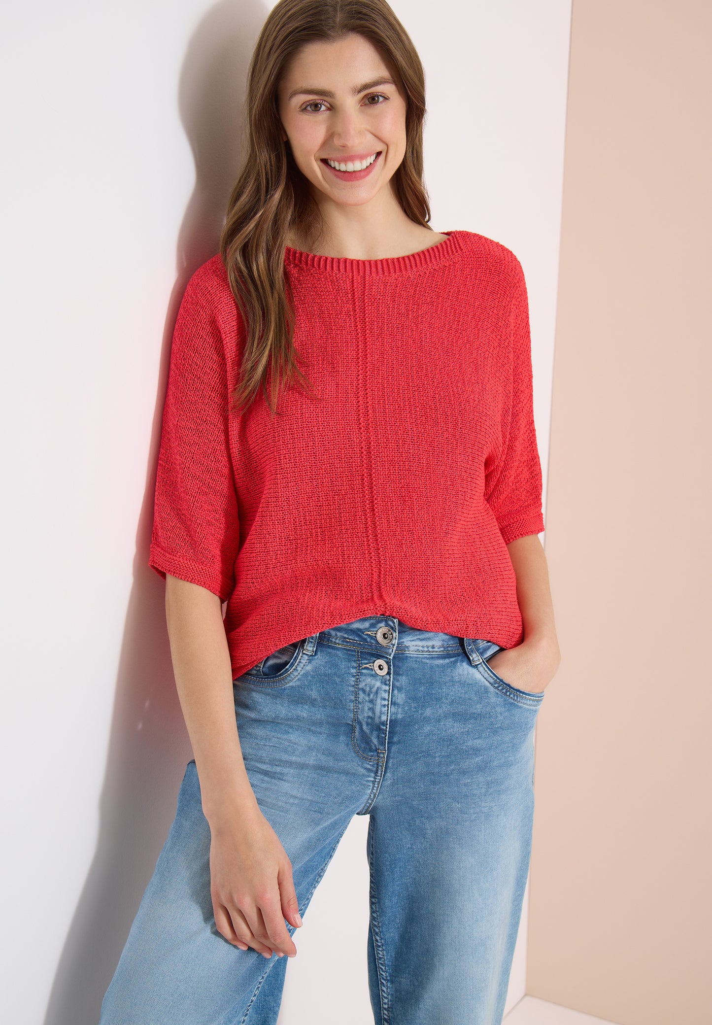 CECIL - Dolman Pullover mit U-Boot-Ausschnitt - Farbe: coral