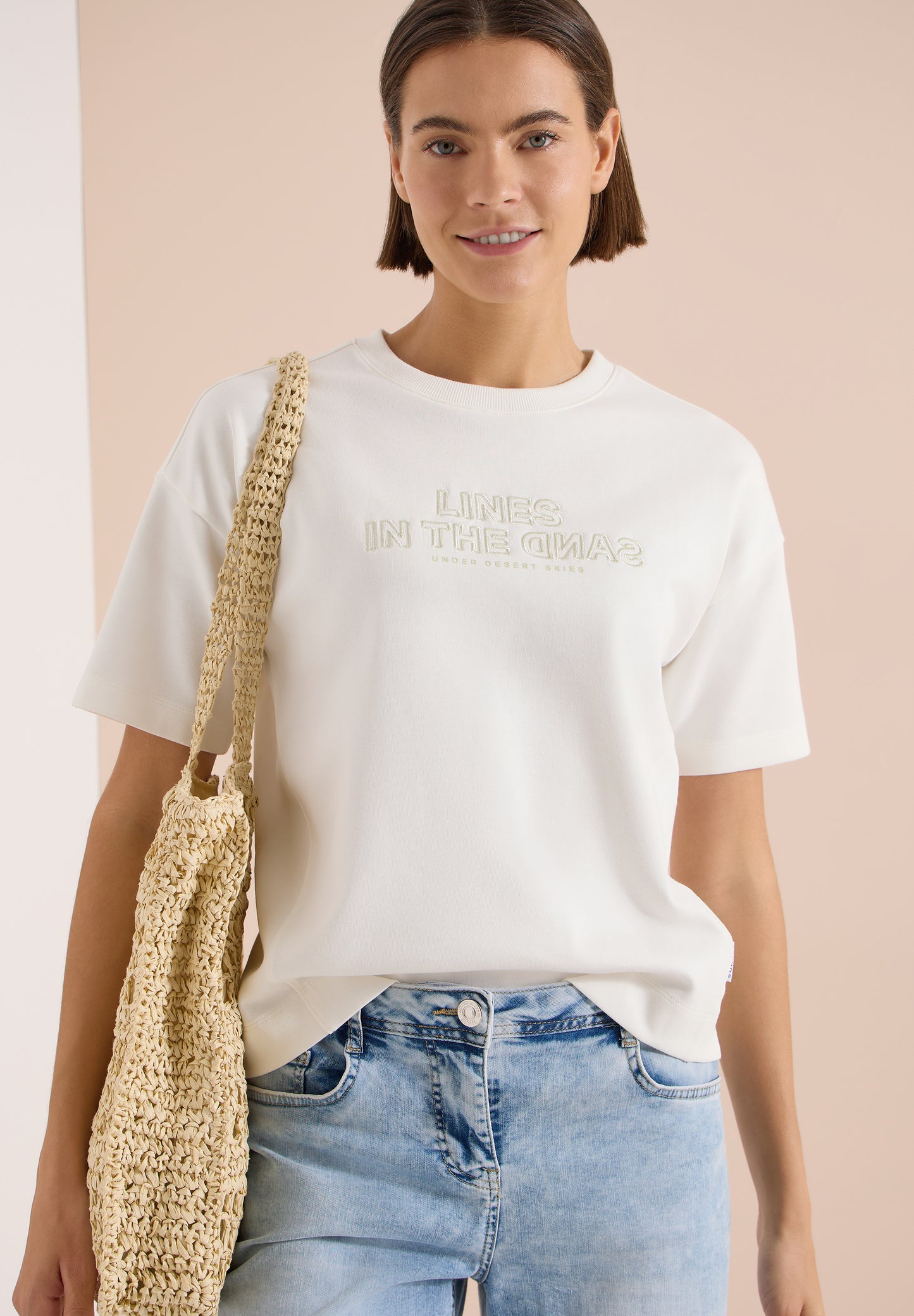 CECIL - Kurzarm Sweatshirt mit Embroidery - Farbe: vanilla white