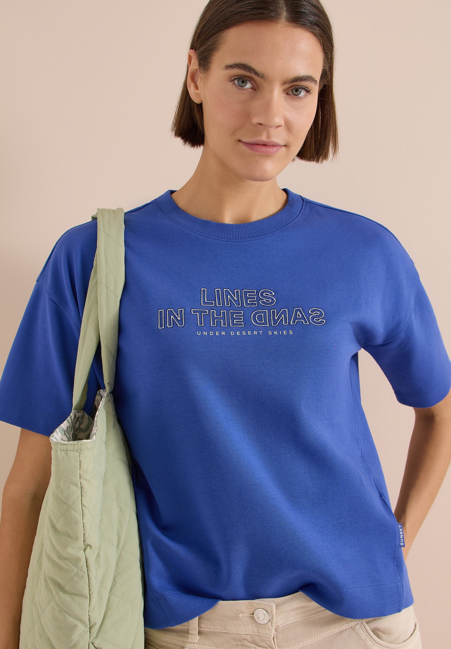 CECIL - Kurzarm Sweatshirt mit Embroidery - Farbe: deep river blue
