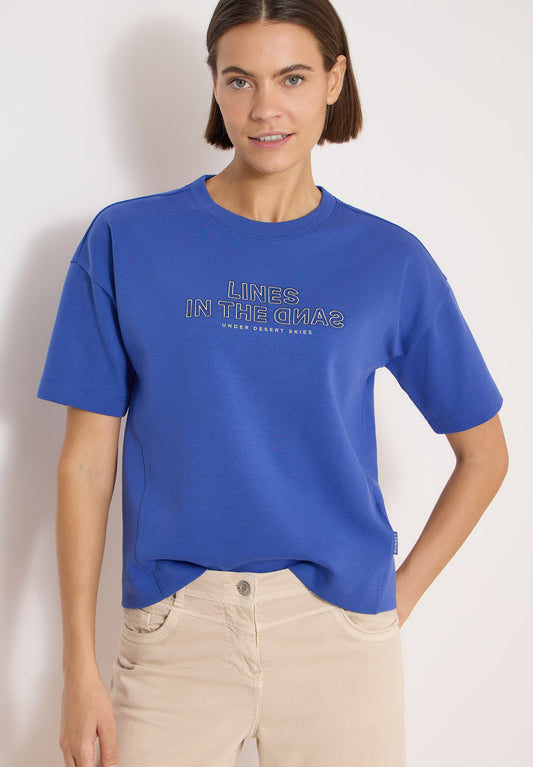 CECIL - Kurzarm Sweatshirt mit Embroidery - Farbe: deep river blue