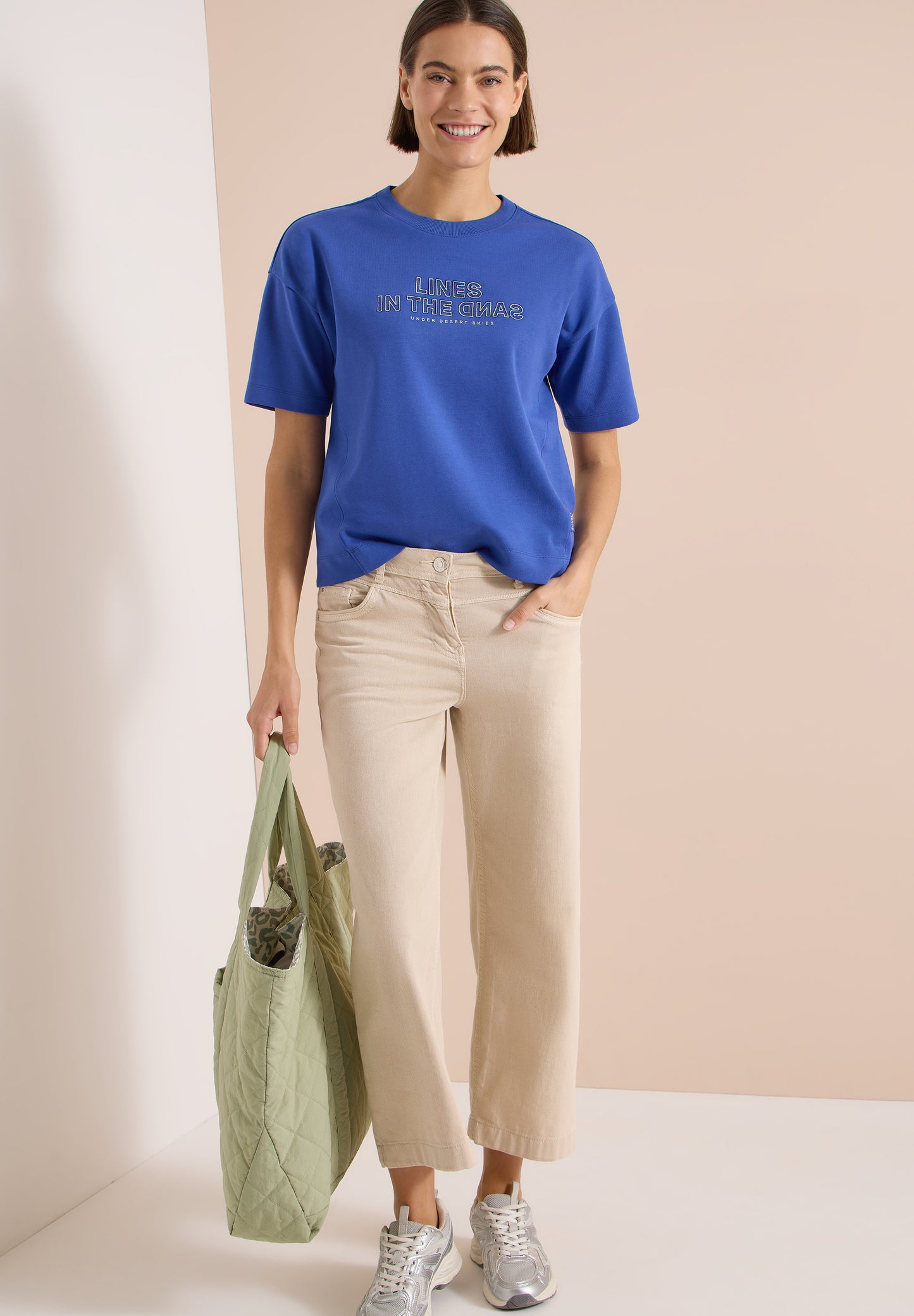 CECIL - Kurzarm Sweatshirt mit Embroidery - Farbe: deep river blue