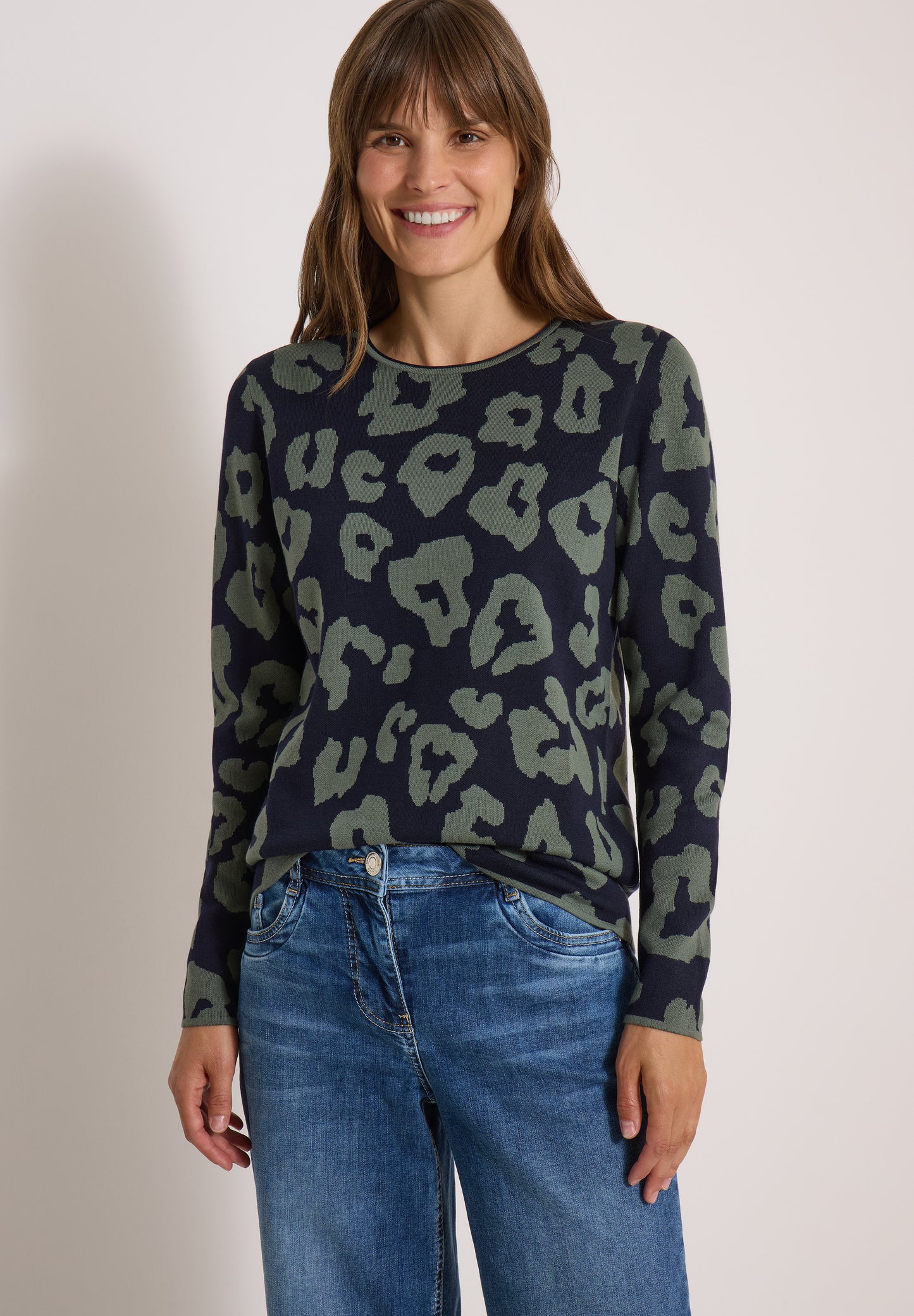 CECIL - Pullover mit Rundhals und Leo-Muster - Farbe: urban dark blue