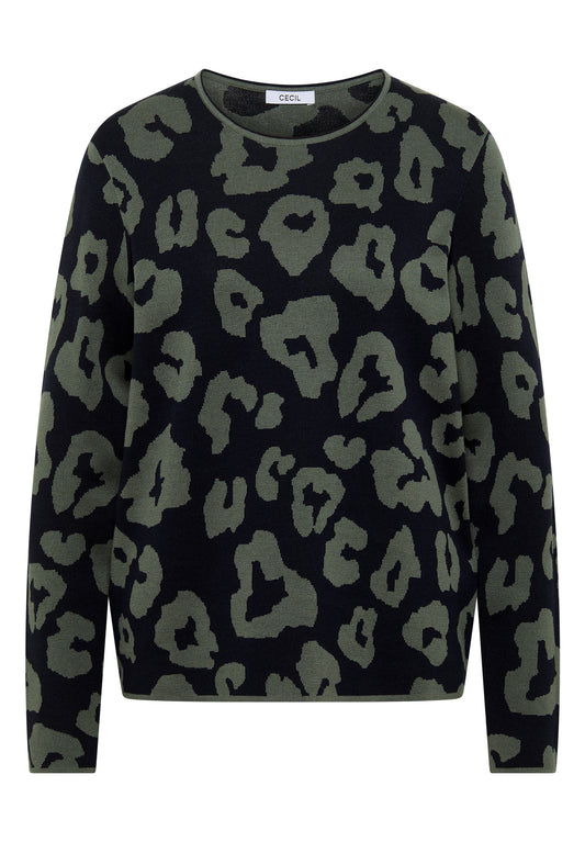 CECIL - Pullover mit Rundhals und Leo-Muster - Farbe: urban dark blue