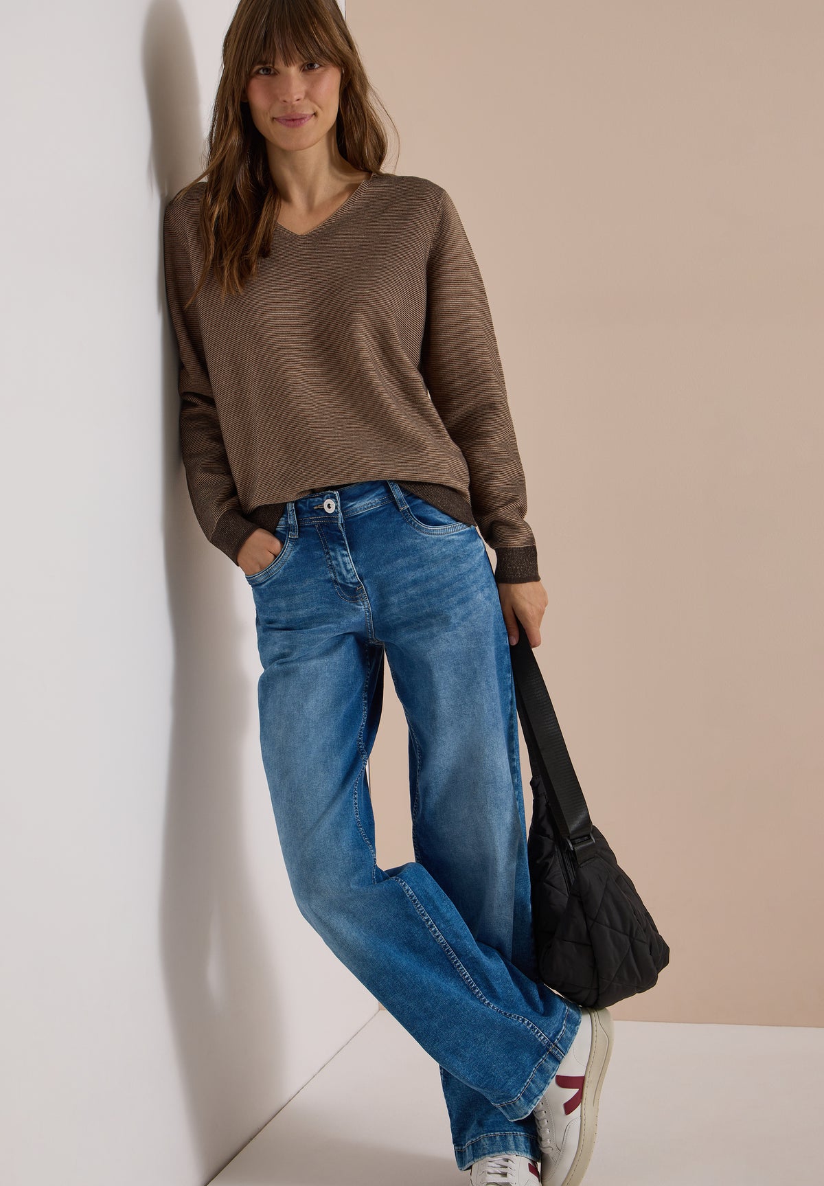 CECIL - Pullover im Two-Tone-Look mit V-Neck - Farbe: truffle brown