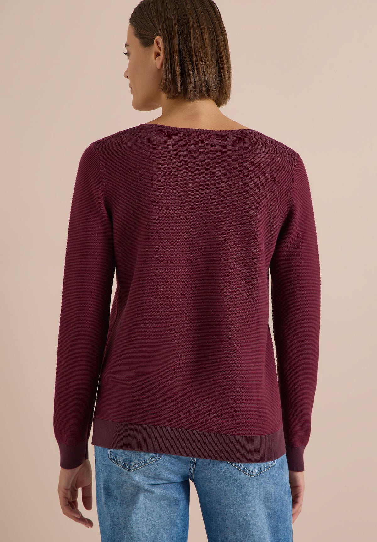 CECIL - Pullover im Two-Tone-Look mit V-Neck - Farbe: berry red