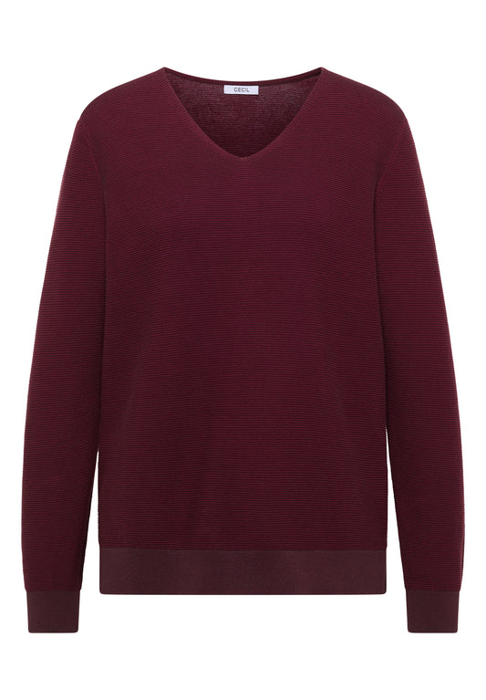 CECIL - Pullover im Two-Tone-Look mit V-Neck - Farbe: berry red