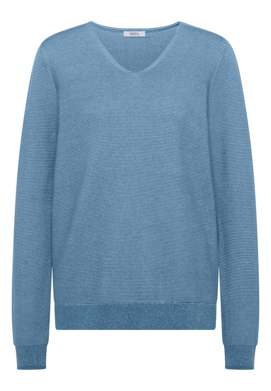 CECIL - Pullover im Two-Tone-Look mit V-Neck - Farbe: mountain air blue