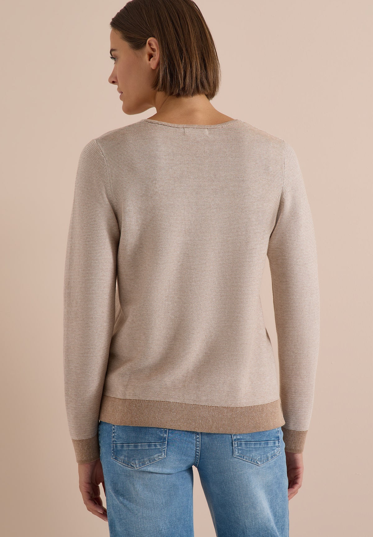 CECIL - Pullover im Two-Tone-Look mit V-Neck - Farbe: creamy mocha melange