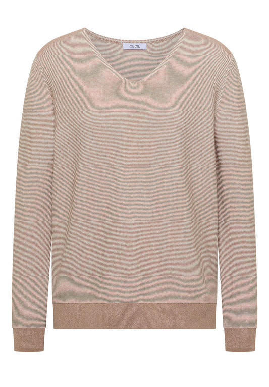 CECIL - Pullover im Two-Tone-Look mit V-Neck - Farbe: creamy mocha melange