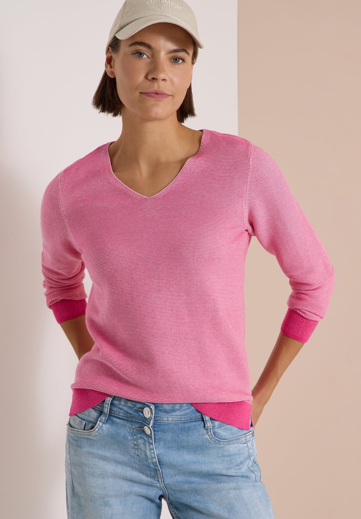 CECIL - Pullover im Two-Tone-Look mit V-Neck - Farbe: mellow rose