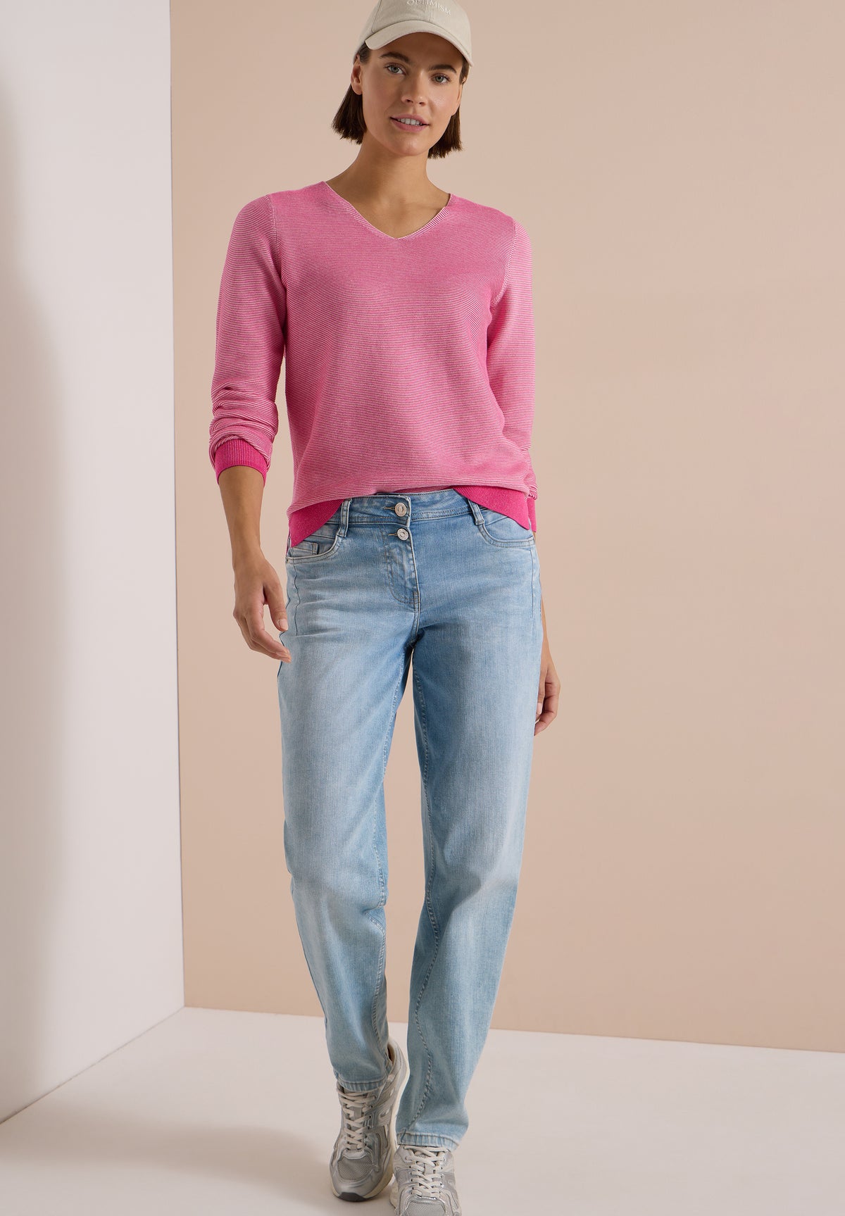 CECIL - Pullover im Two-Tone-Look mit V-Neck - Farbe: mellow rose