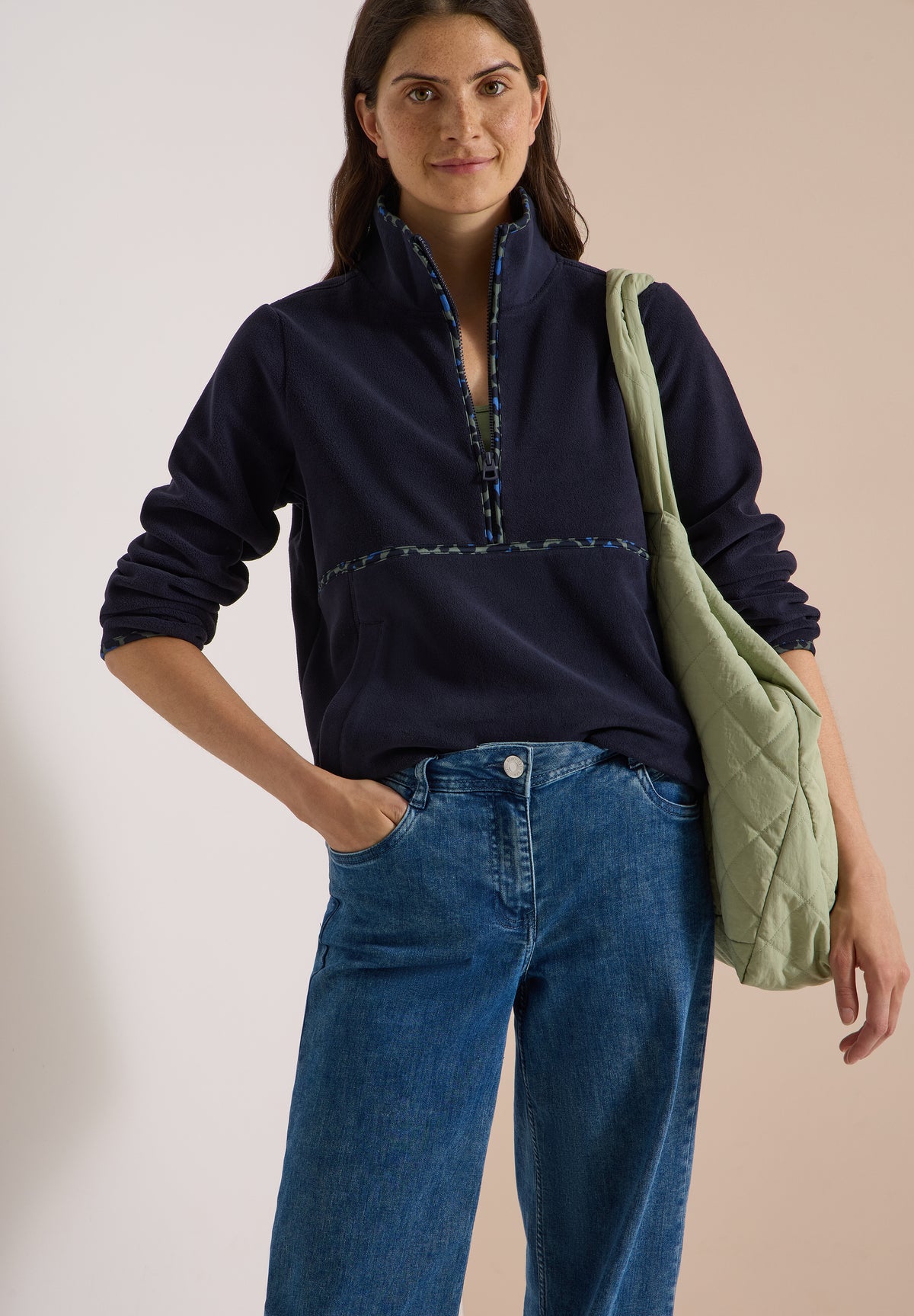 CECIL - Fleece-Pullover mit Leo-Details - Farbe: urban dark blue