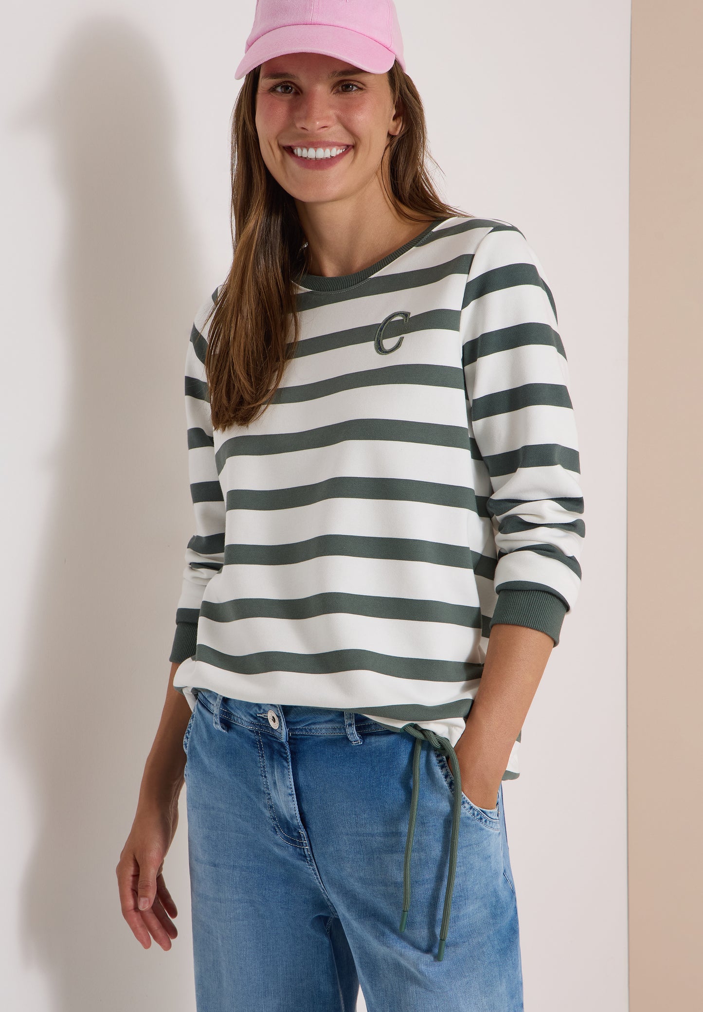 CECIL - Sweatshirt mit Rundhals und Tunnelzug - Farbe: dried olive green