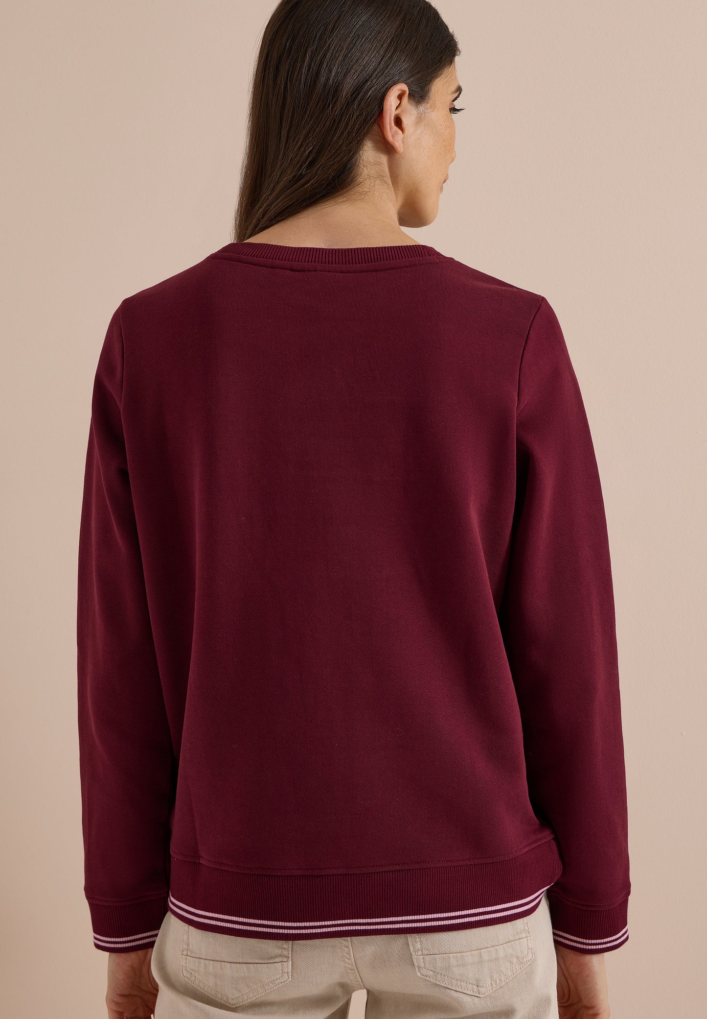 CECIL - Sweatshirt mit Rundhals und Stickerei - Farbe: red wine