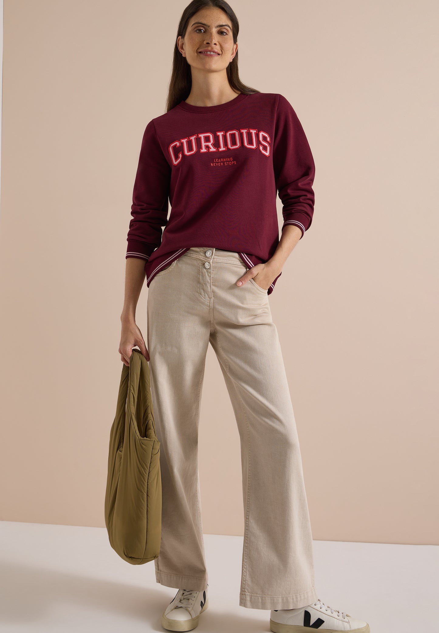 CECIL - Sweatshirt mit Rundhals und Stickerei - Farbe: red wine