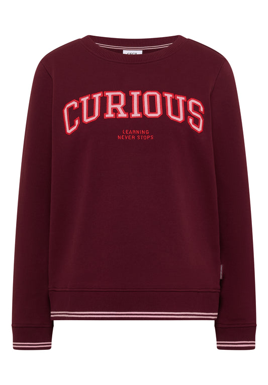 CECIL - Sweatshirt mit Rundhals und Stickerei - Farbe: red wine