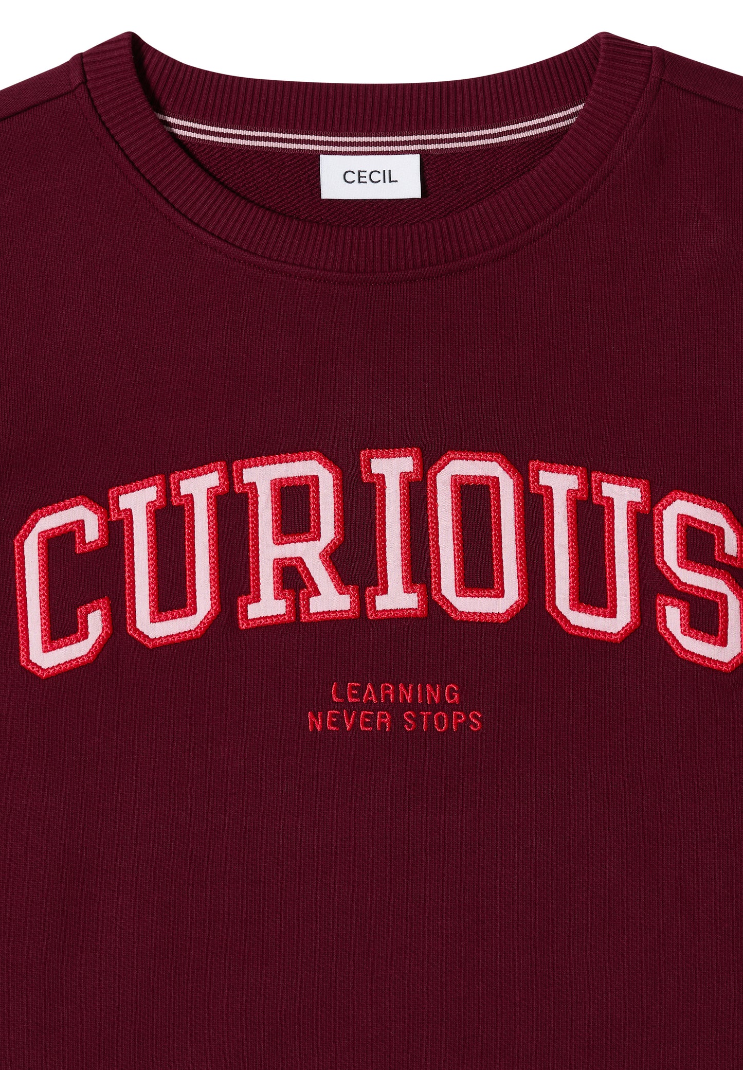 CECIL - Sweatshirt mit Rundhals und Stickerei - Farbe: red wine
