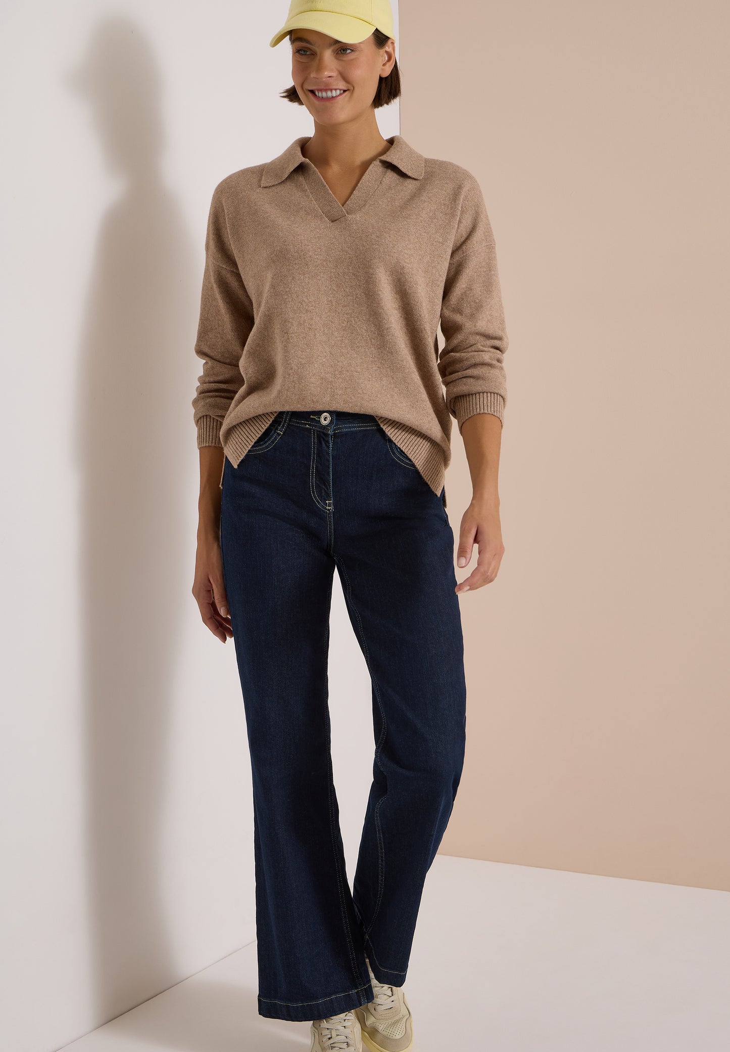 CECIL - Langarm Pullover mit Polokragen - Farbe: creamy mocha melange