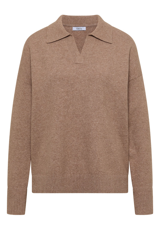 CECIL - Langarm Pullover mit Polokragen - Farbe: creamy mocha melange