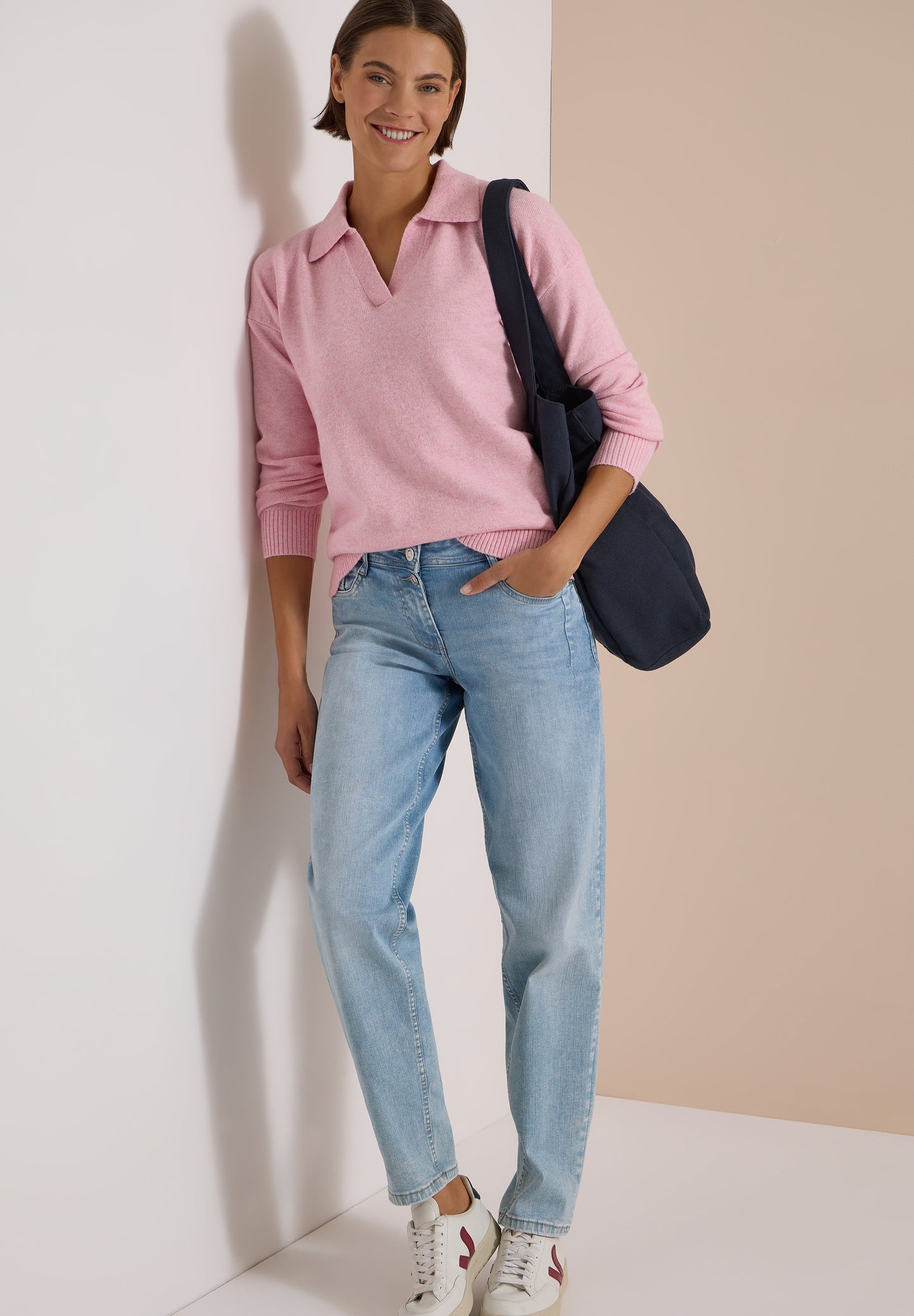 CECIL - Langarm Pullover mit Polokragen - Farbe: mellow rose melange