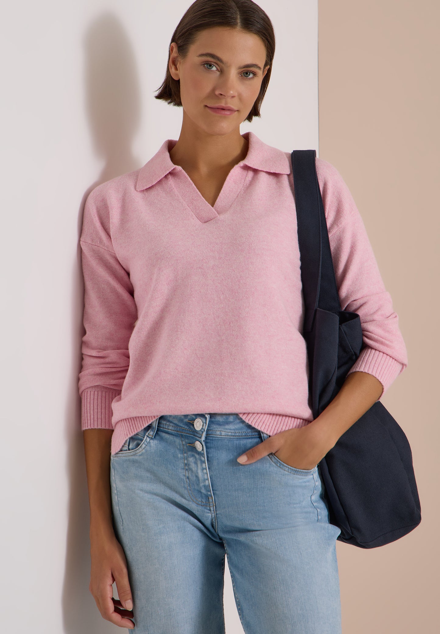 CECIL - Langarm Pullover mit Polokragen - Farbe: mellow rose melange