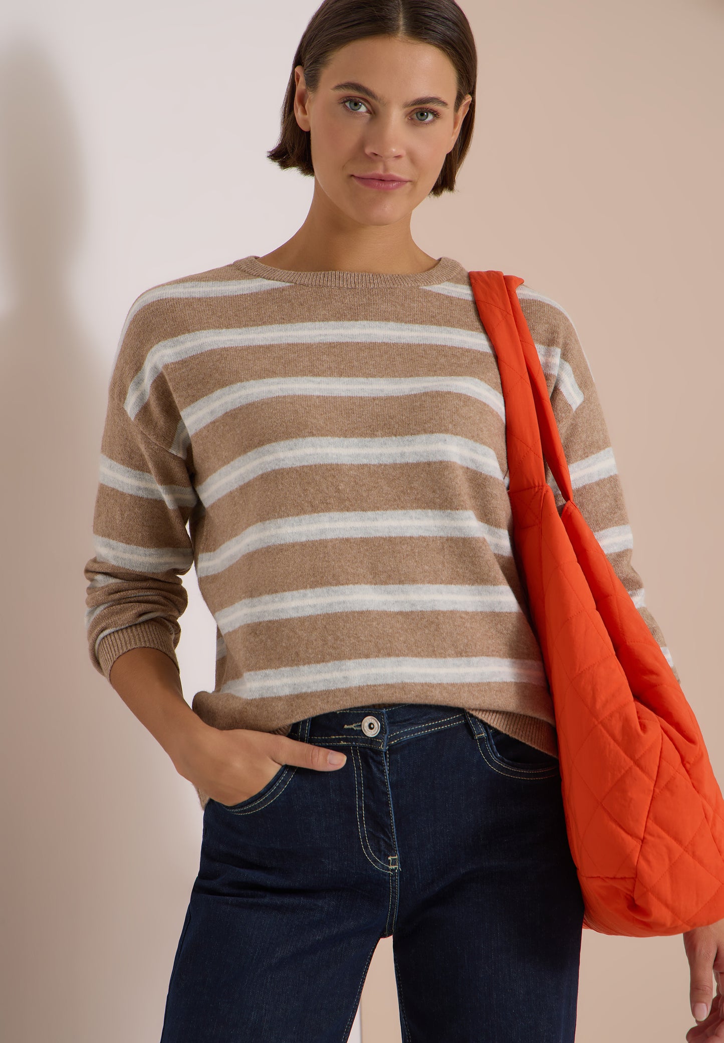 CECIL - Pullover mit Boat Neck und Streifen - Farbe: creamy mocha melange