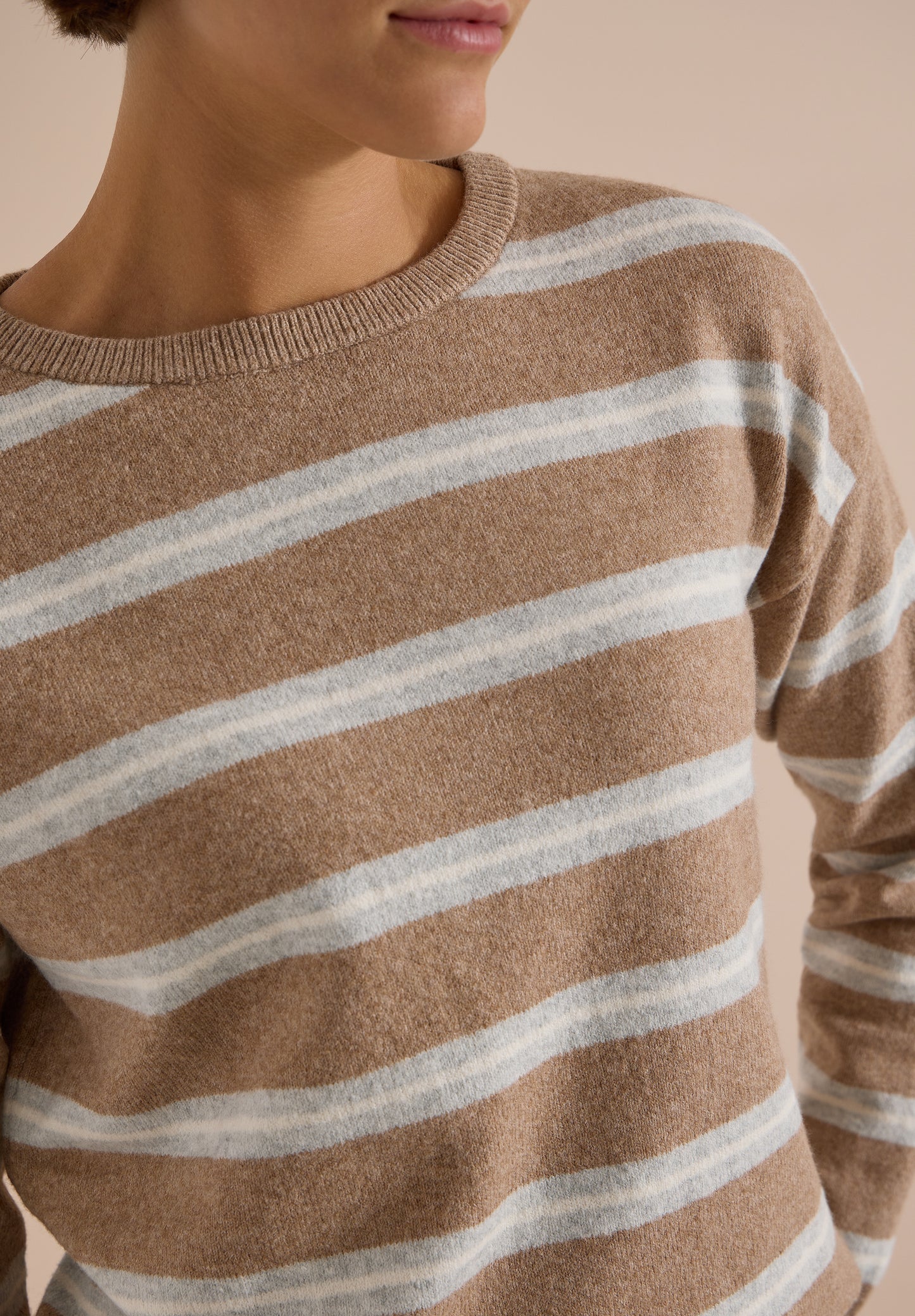 CECIL - Pullover mit Boat Neck und Streifen - Farbe: creamy mocha melange