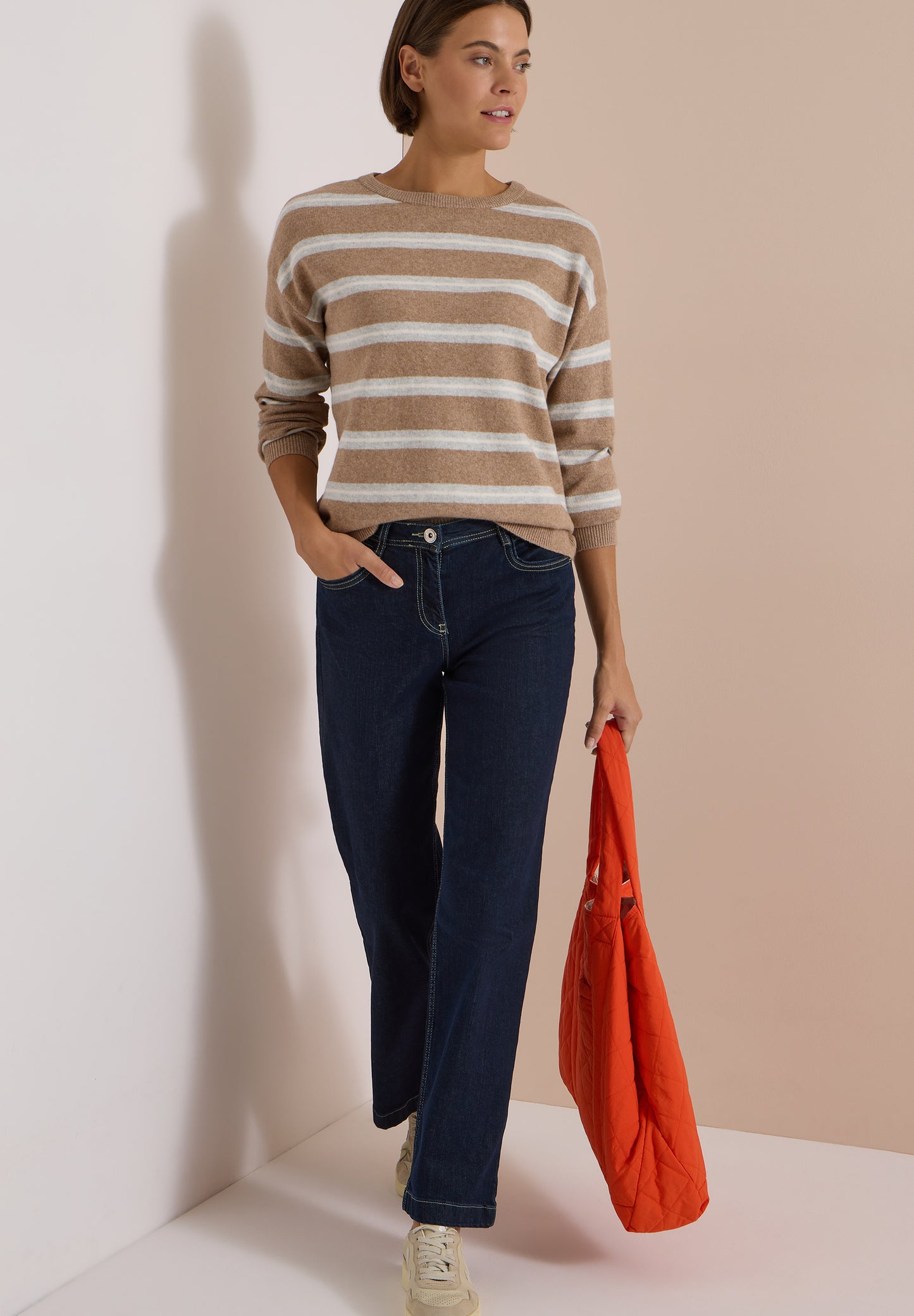 CECIL - Pullover mit Boat Neck und Streifen - Farbe: creamy mocha melange