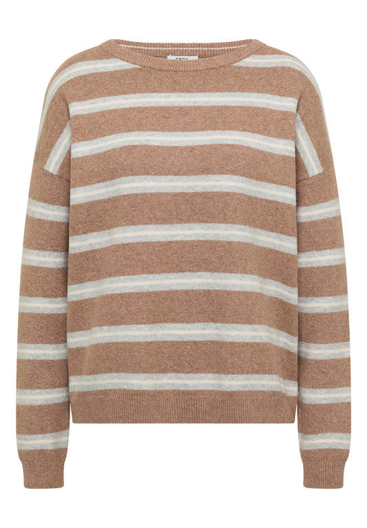 CECIL - Pullover mit Boat Neck und Streifen - Farbe: creamy mocha melange