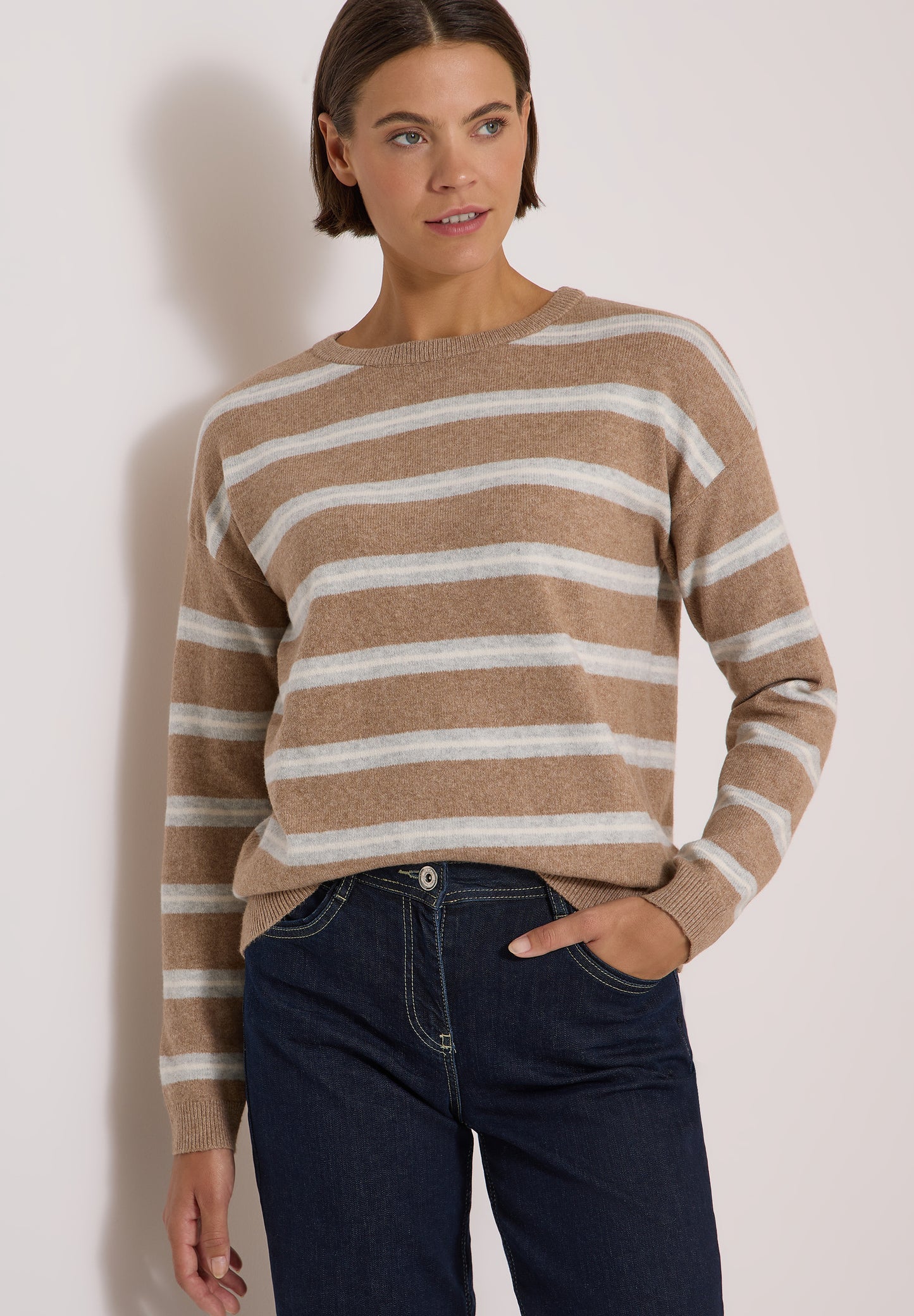CECIL - Pullover mit Boat Neck und Streifen - Farbe: creamy mocha melange