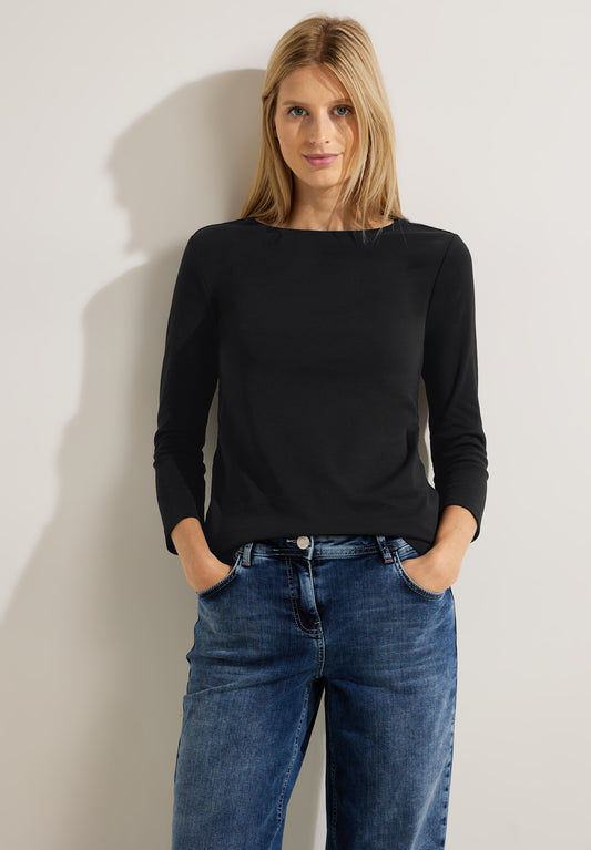 CECIL Basic T-Shirt in Unifarbe - Farbe: Black