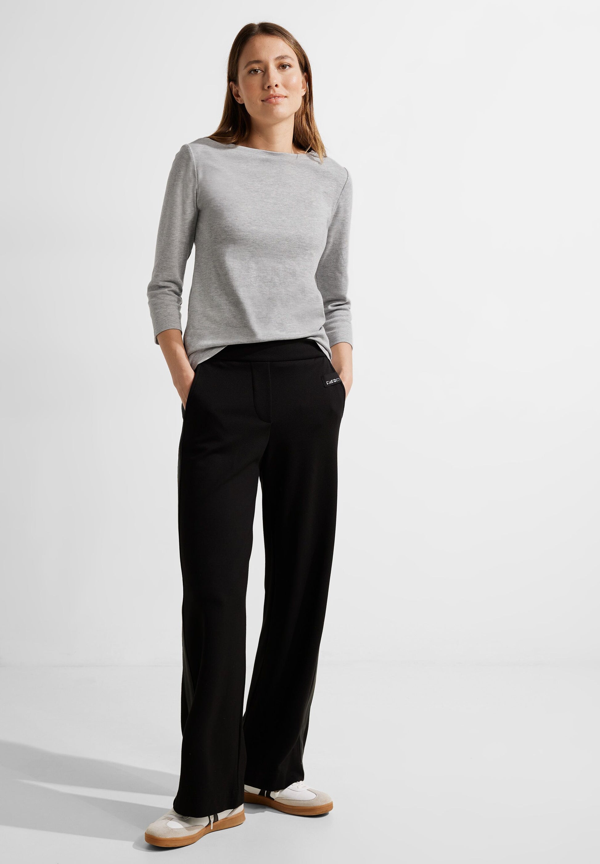 CECIL - TWISTY - Unifarbe Basic grey Shirt – Mode in Farbe: melange