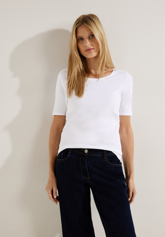 CECIL Basic T-Shirt in Unifarbe - Farbe: White