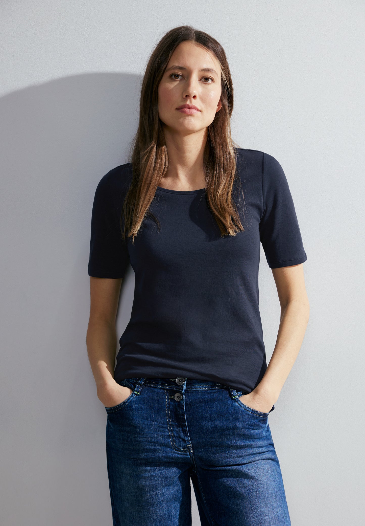 CECIL Basic T-Shirt in Unifarbe - Farbe: universal blue