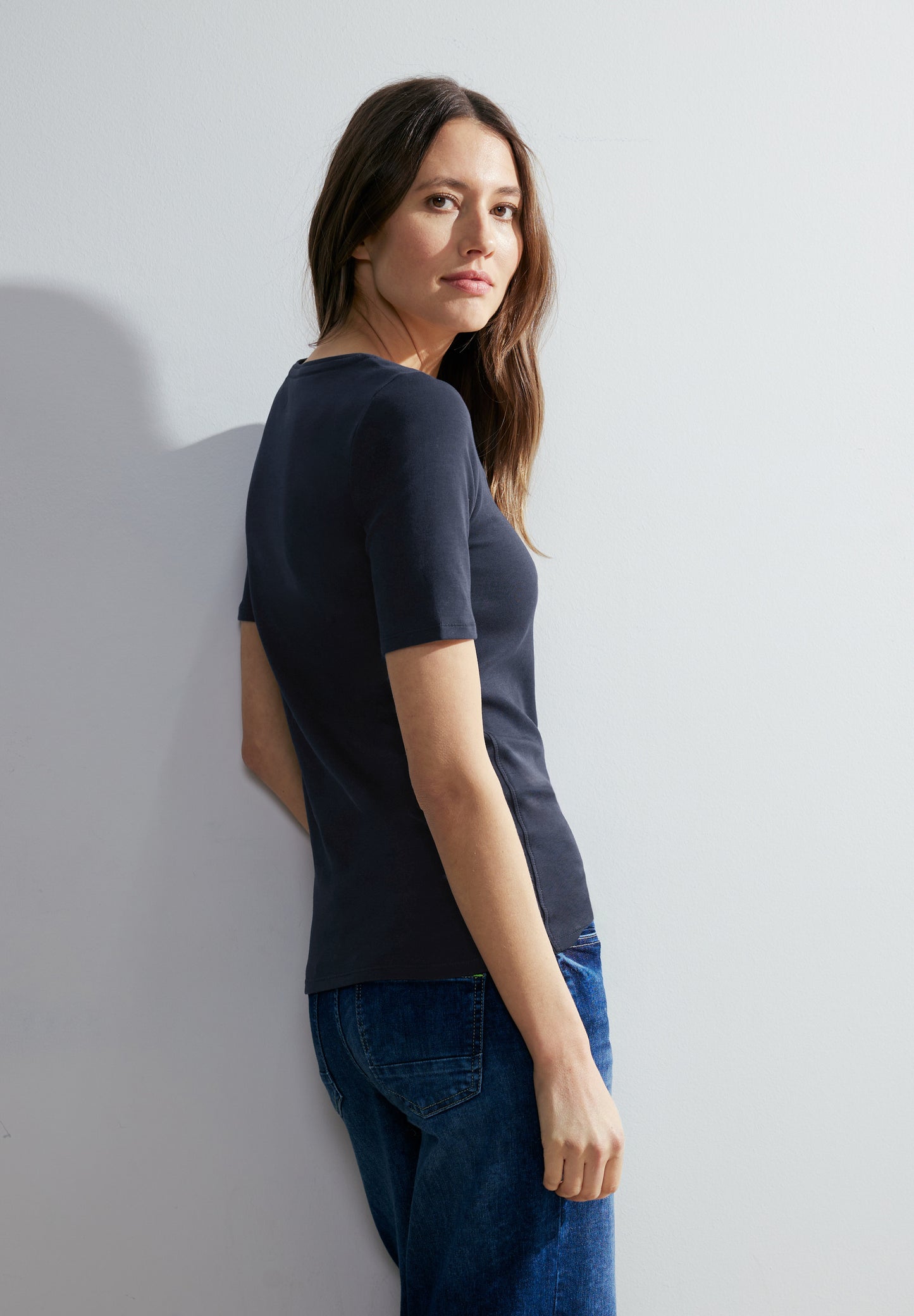 CECIL Basic T-Shirt in Unifarbe - Farbe: universal blue