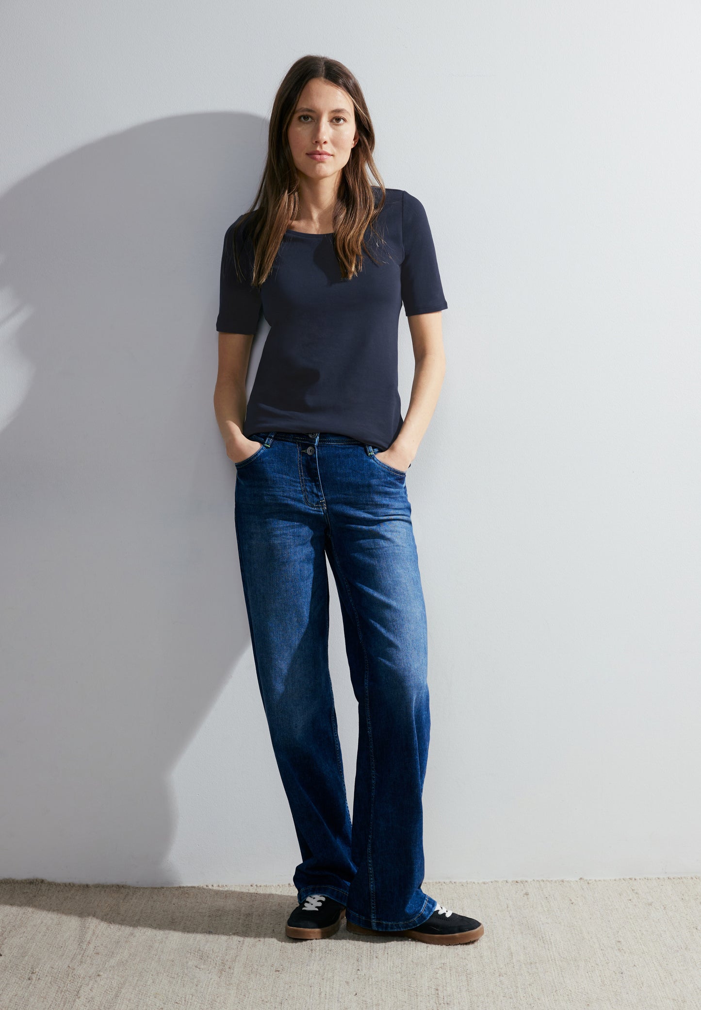 CECIL Basic T-Shirt in Unifarbe - Farbe: universal blue