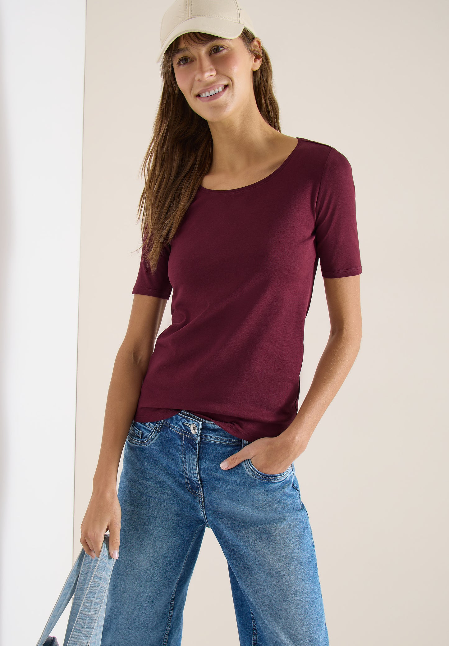 CECIL - Basic T-Shirt mit Rundhals in Unifarbe - Farbe: Rot