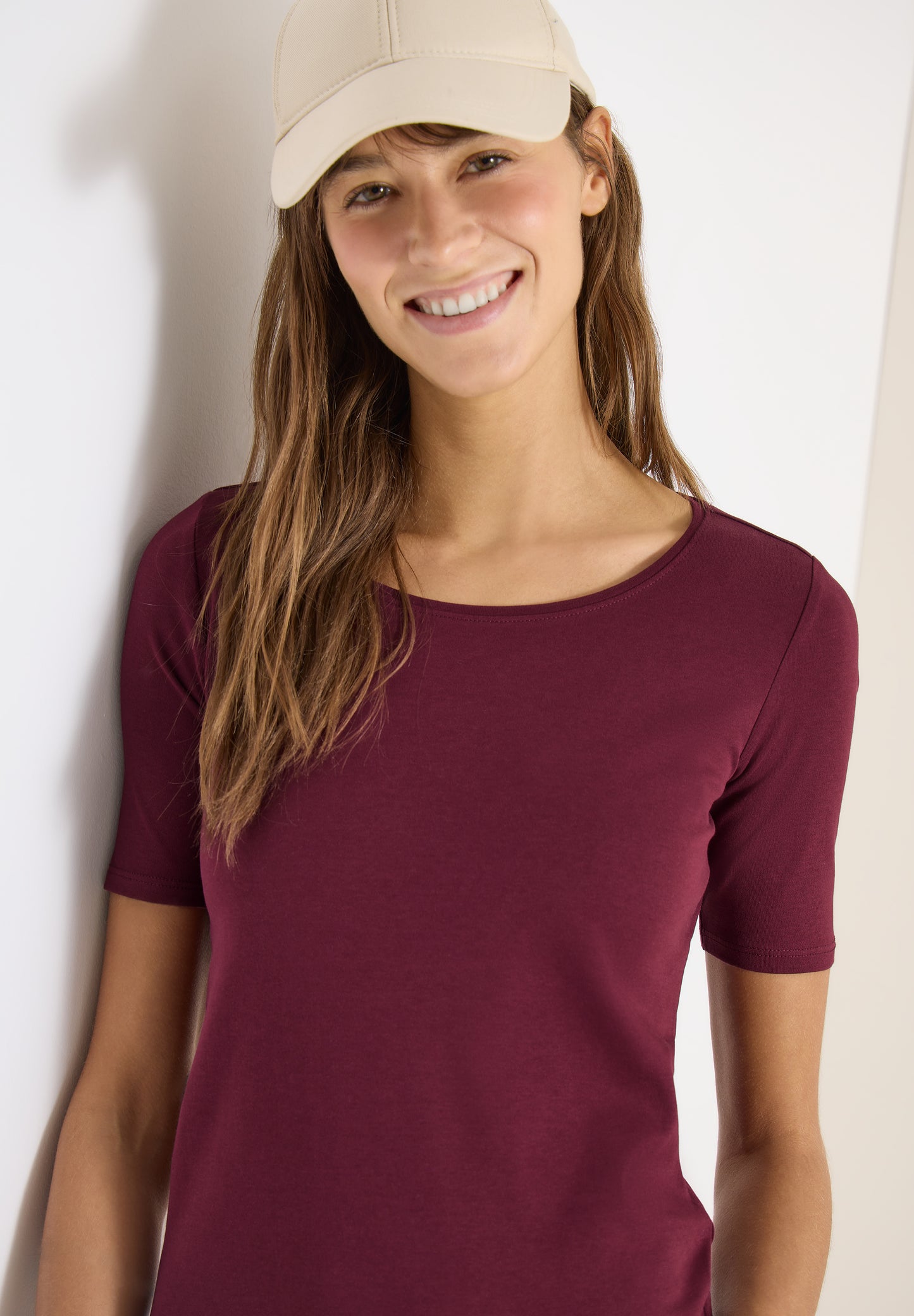 CECIL - Basic T-Shirt mit Rundhals in Unifarbe - Farbe: Rot