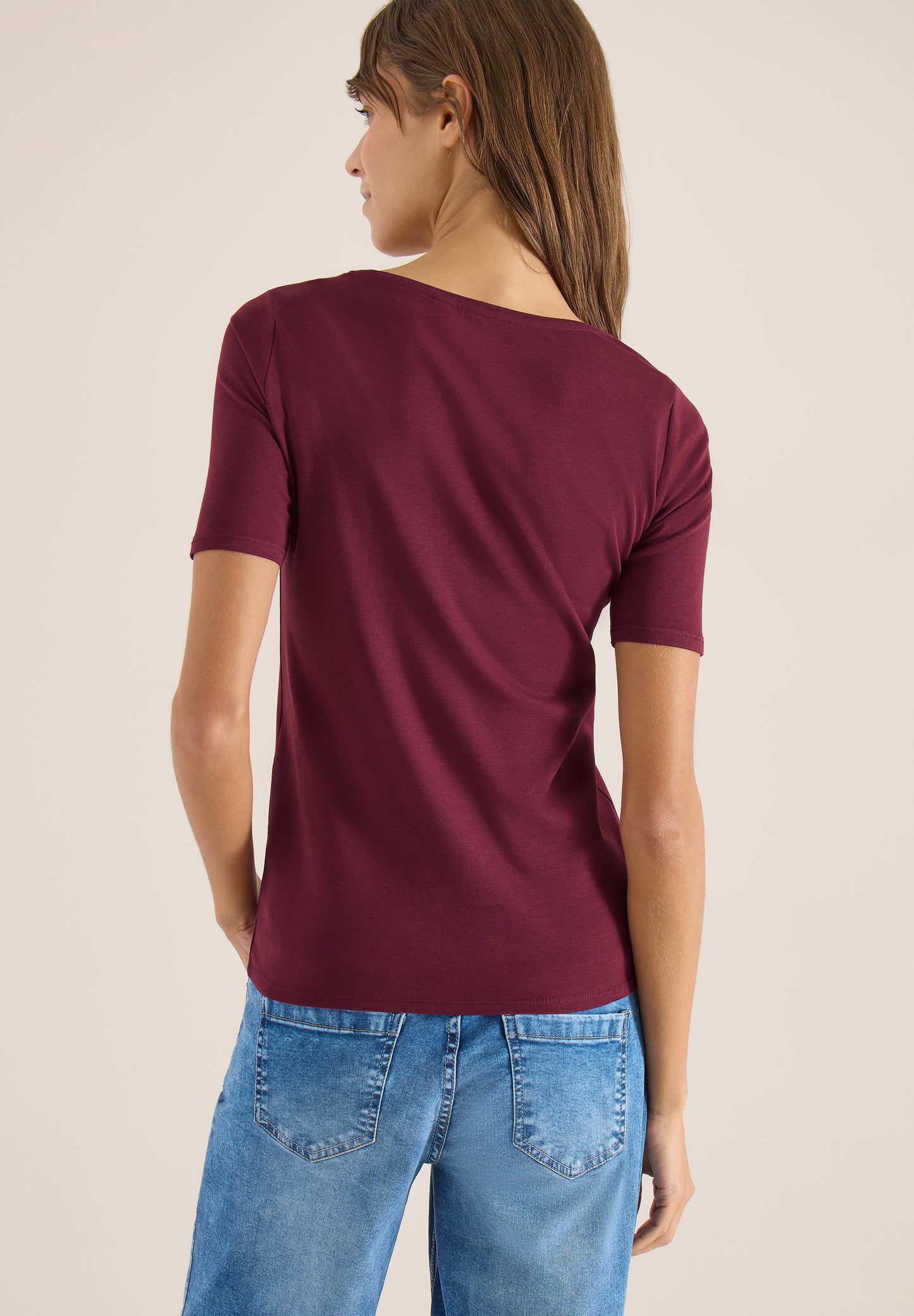 CECIL - Basic T-Shirt mit Rundhals in Unifarbe - Farbe: Rot