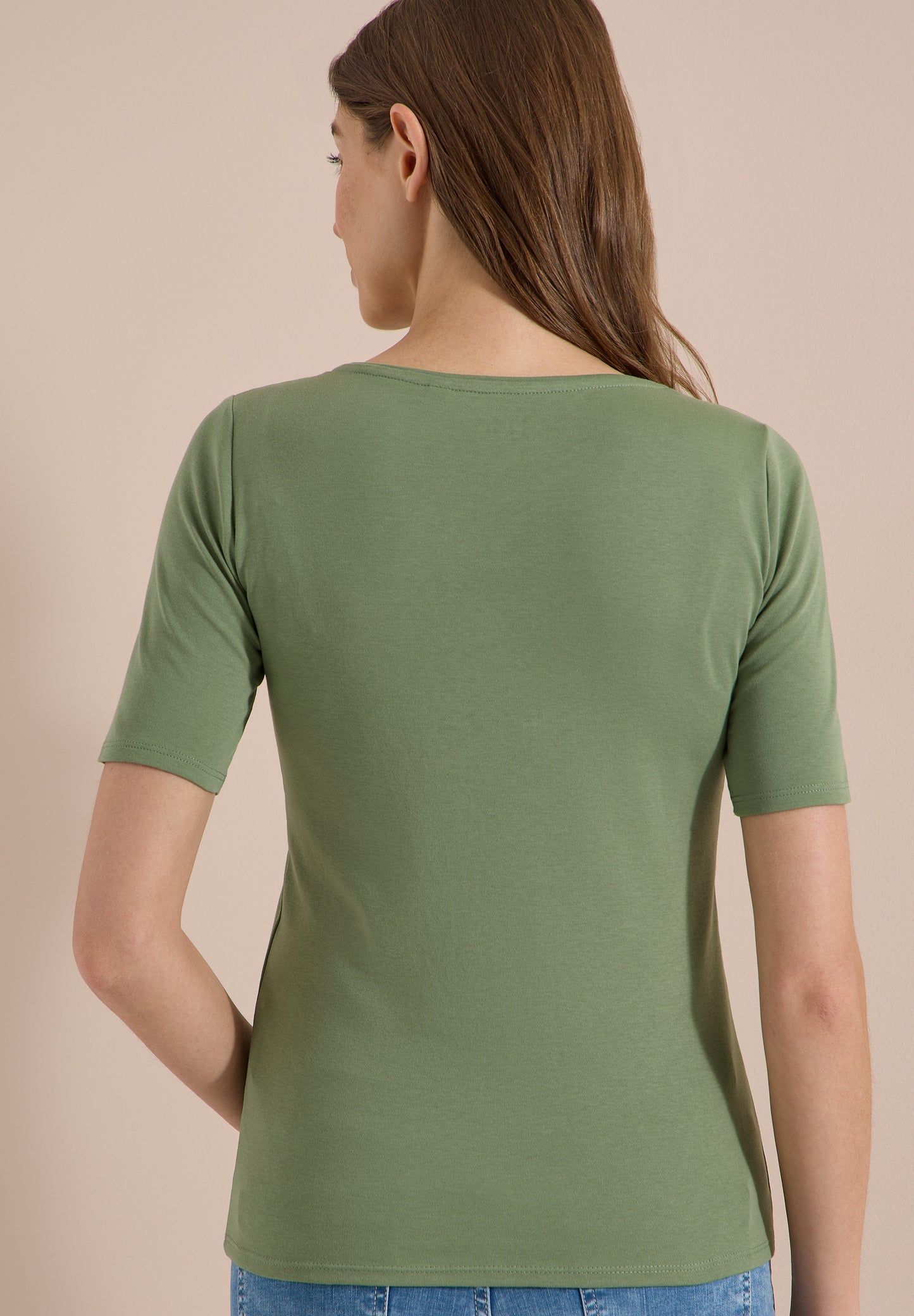 CECIL - Basic T-Shirt mit Rundhals in Unifarbe - Farbe: deep matcha green
